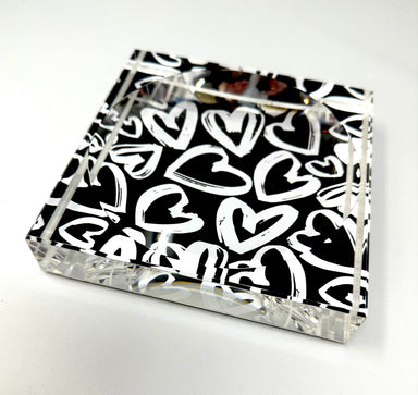 Kristin Smith Giftware Black And White Love Hearts Candy Acrylic Block Candy Dish