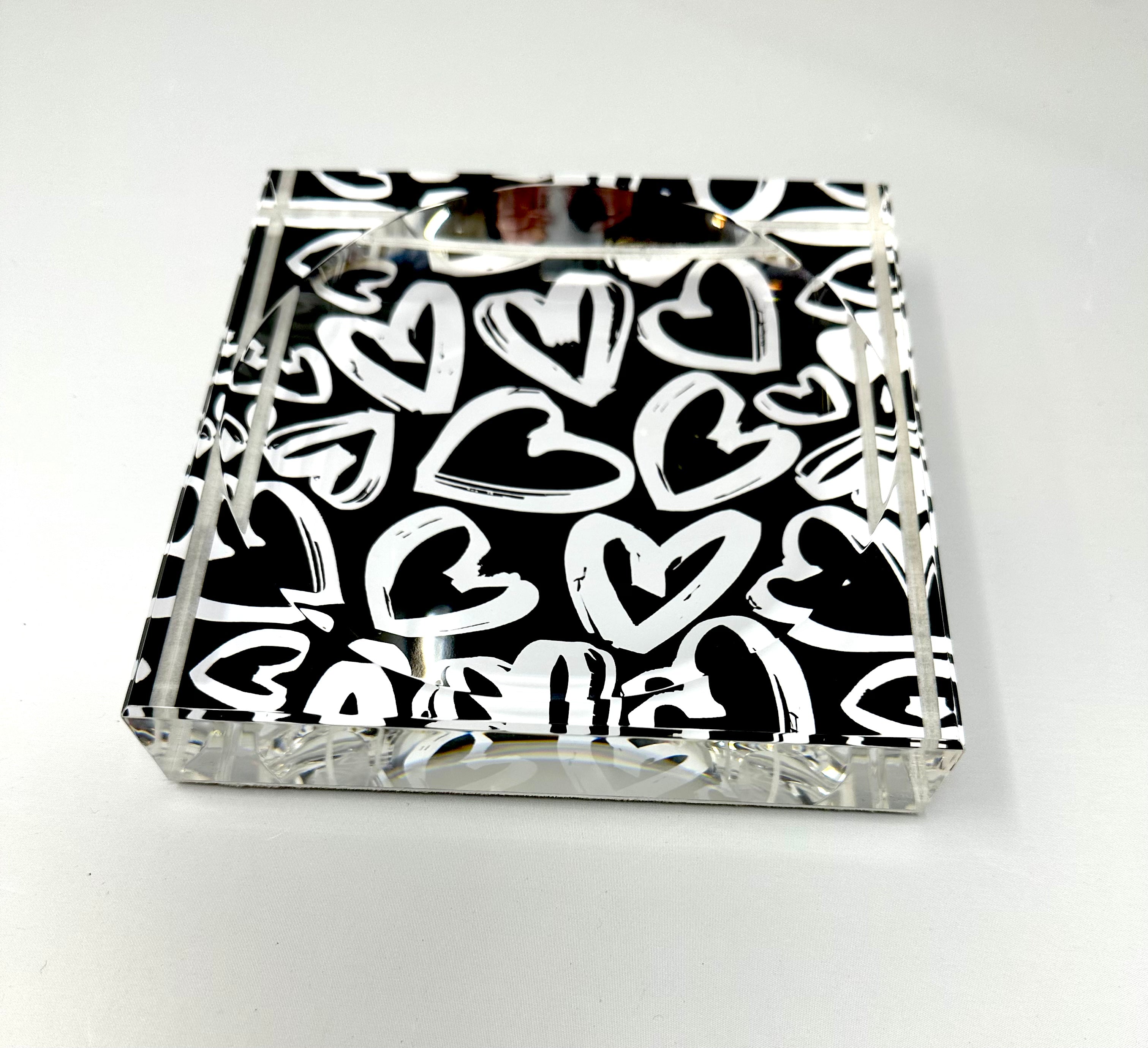 Kristin Smith Giftware Black And White Love Hearts Candy Acrylic Block Candy Dish