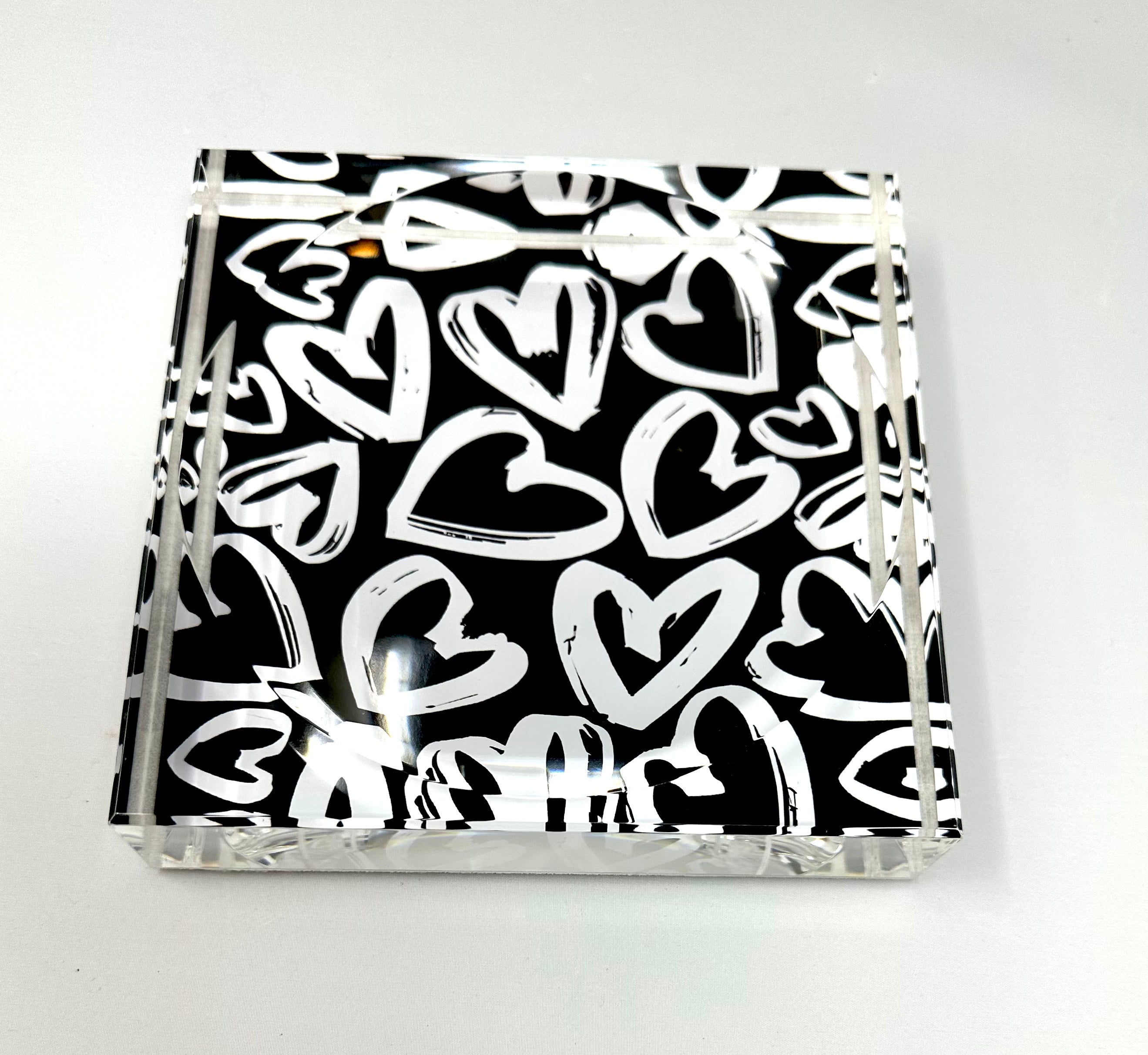Kristin Smith Giftware Black And White Love Hearts Candy Acrylic Block Candy Dish