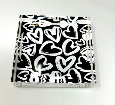 Kristin Smith Giftware Black And White Love Hearts Candy Acrylic Block Candy Dish
