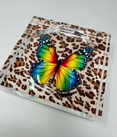 Kristin Smith Giftware Leopard Butterfly Candy Acrylic Block Candy Dish