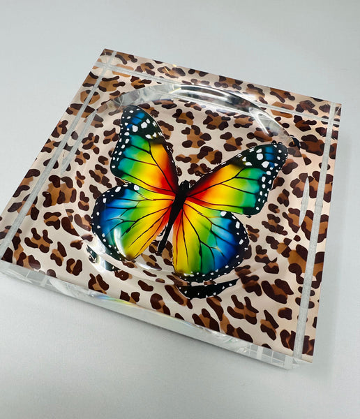 Kristin Smith Giftware Leopard Butterfly Candy Acrylic Block Candy Dish