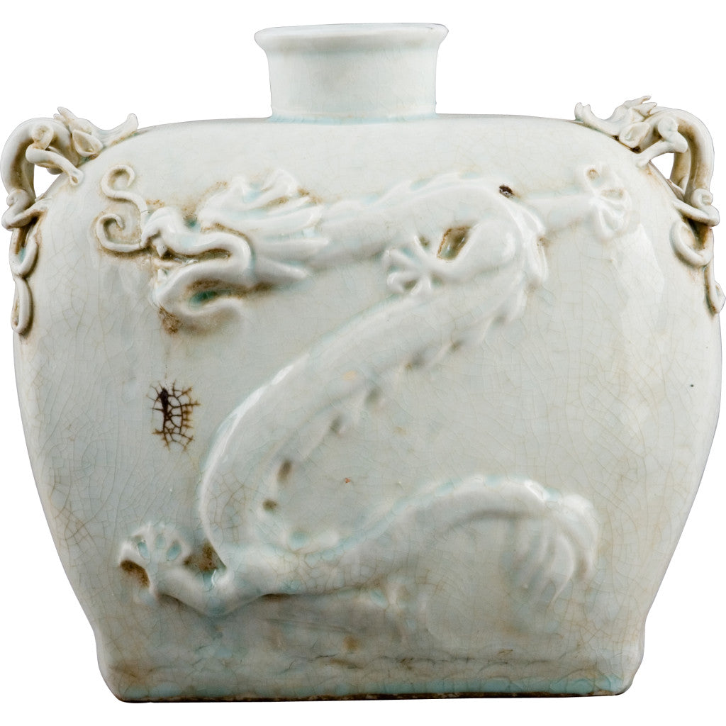 Danny's Fine Porcelain Dragon Vase Celadon Glaze Surface with Sculptural Handles