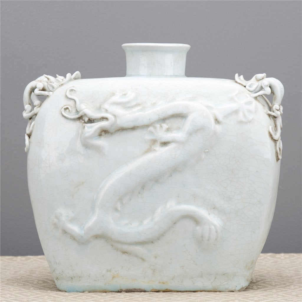 Danny's Fine Porcelain Dragon Vase Celadon Glaze Surface with Sculptural Handles