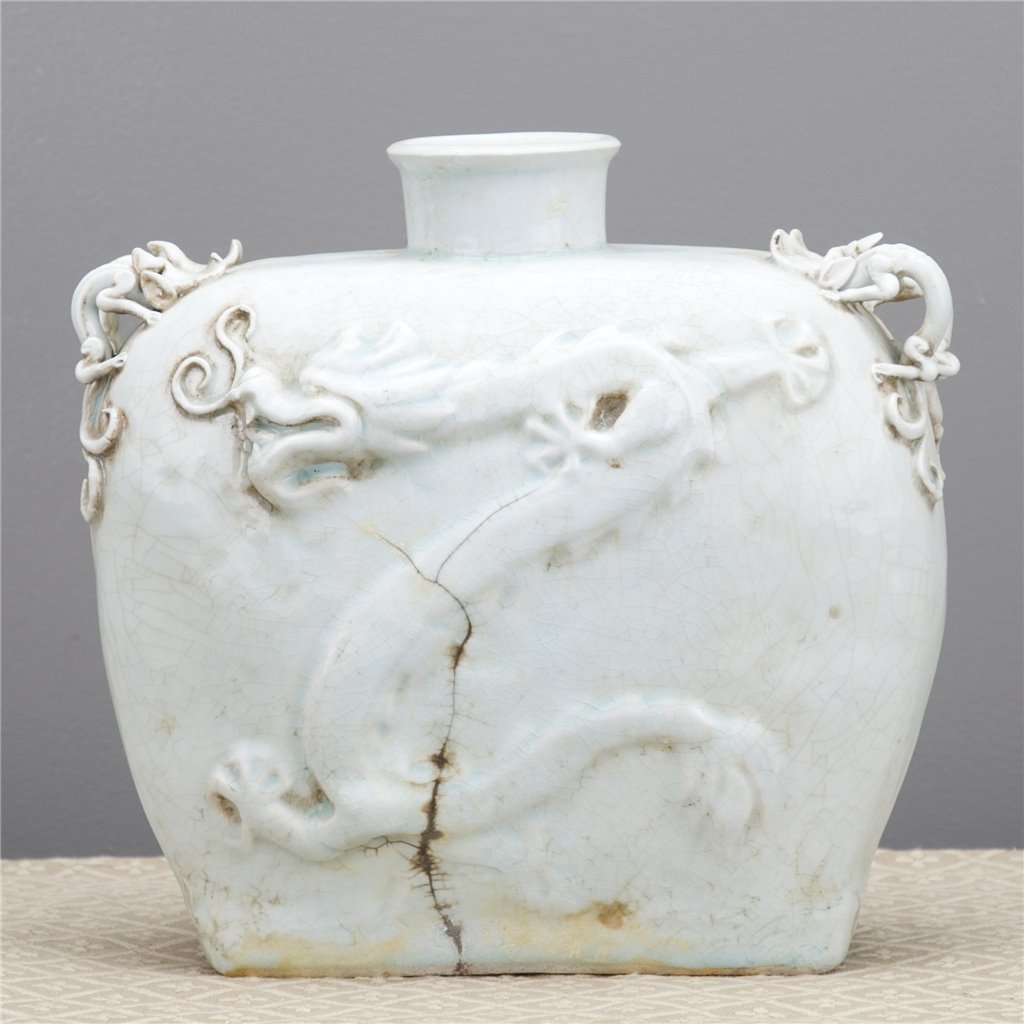 Danny's Fine Porcelain Dragon Vase Celadon Glaze Surface with Sculptural Handles