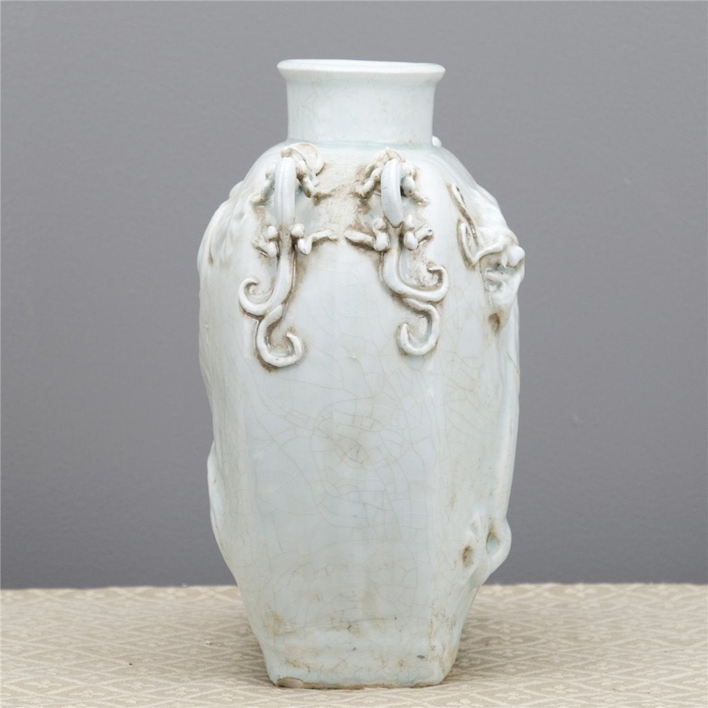 Danny's Fine Porcelain Dragon Vase Celadon Glaze Surface with Sculptural Handles
