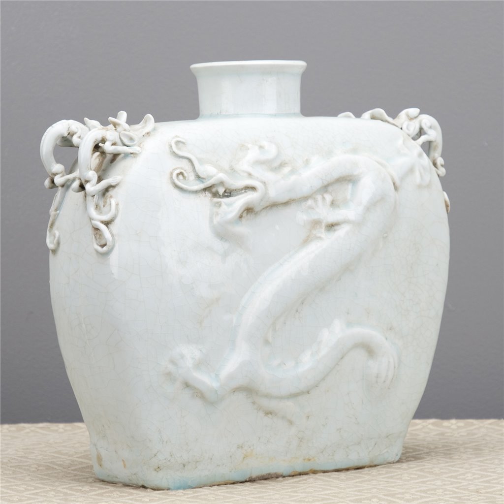 Danny's Fine Porcelain Dragon Vase Celadon Glaze Surface with Sculptural Handles