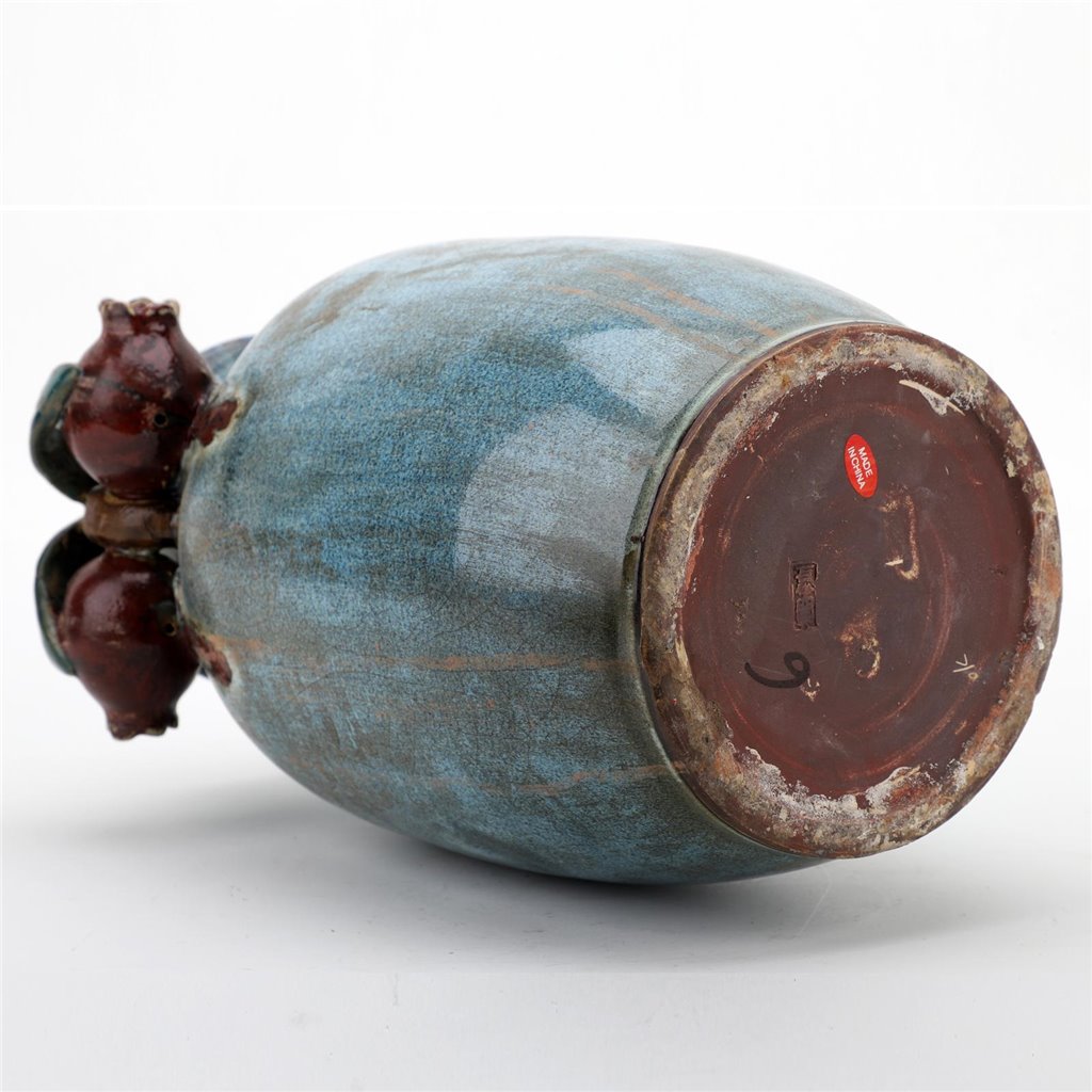 Danny's Fine Porcelain Blue Majolica Vase W/ Pome. Pattern: Majolica