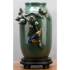 Danny's Fine Porcelain Green Majolica Vase W/ Bird