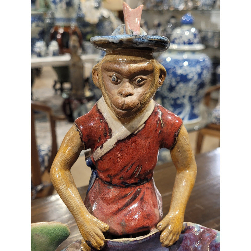 Danny's Fine Porcelain 9x10 Monkey Lotus Pot
