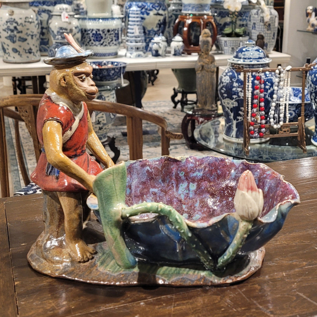 Danny's Fine Porcelain 9x10 Monkey Lotus Pot