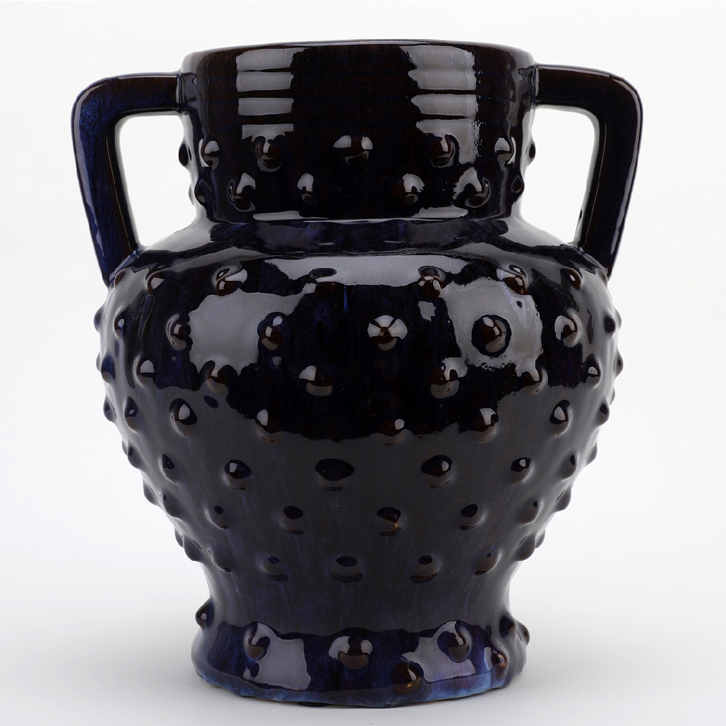 Danny's Fine Porcelain Dark Blue with Purple Tinted Handled Vase
