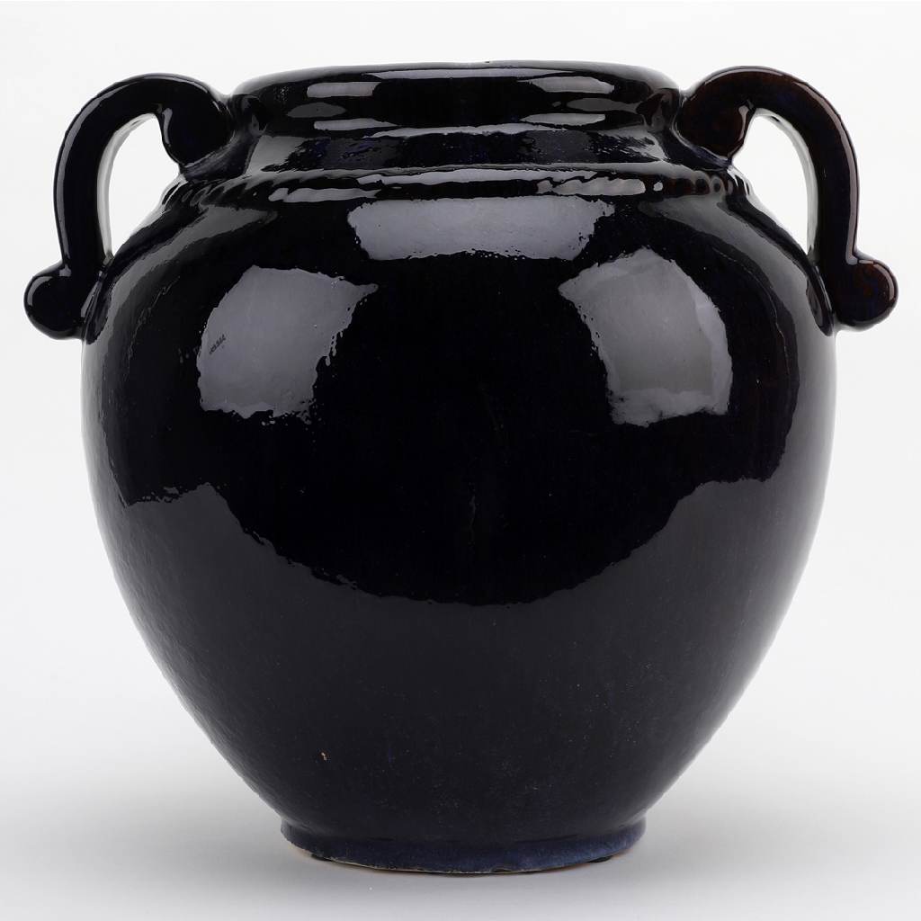 Danny's Fine Porcelain Dark Blue with Purple Tinted Round Vase W/ Handle