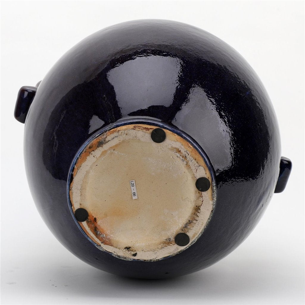 Danny's Fine Porcelain Dark Blue with Purple Tinted Round Vase W/ Handle