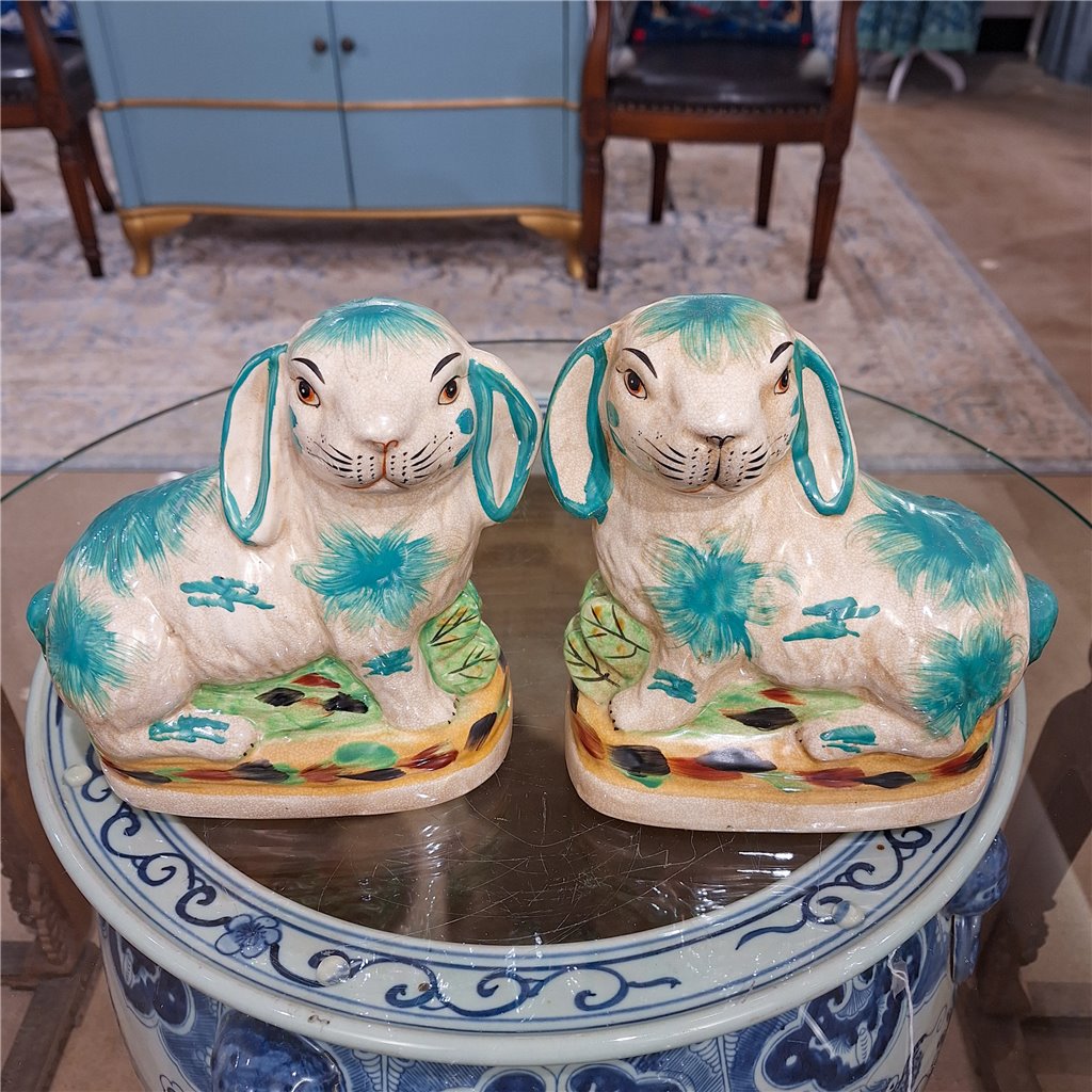 Danny's Fine Porcelain 8" Green Hares-Pair