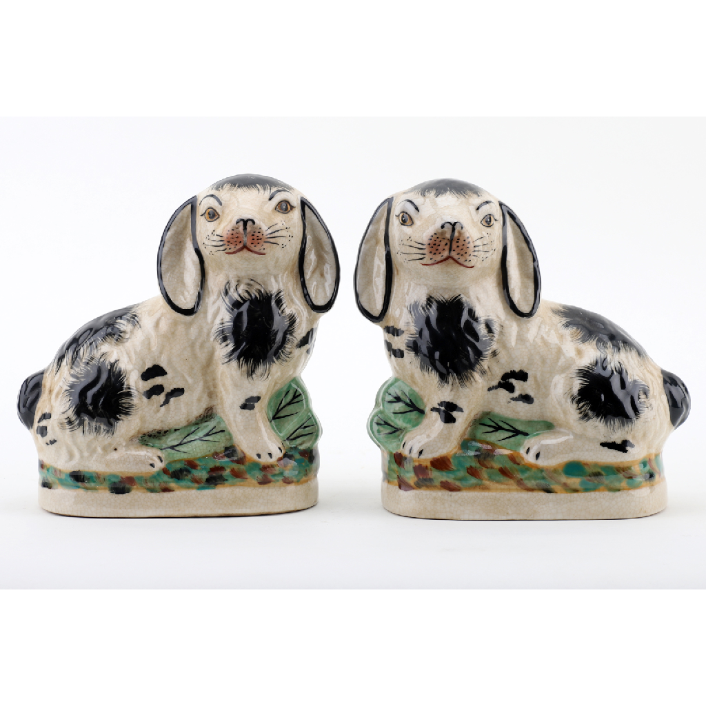 Danny's Fine Porcelain Small Staffordshire Bunny Hares- Black - Pair