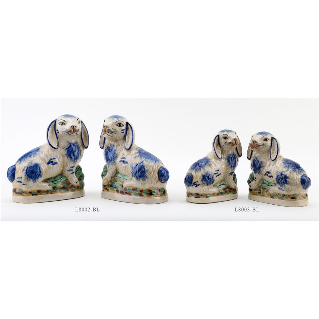 Danny's Fine Porcelain Small Staffordshire Bunny Hares- Blue - Pair