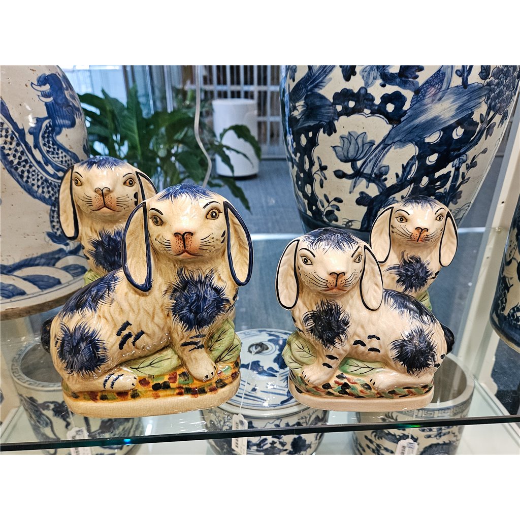 Danny's Fine Porcelain Small Staffordshire Bunny Hares- Blue - Pair