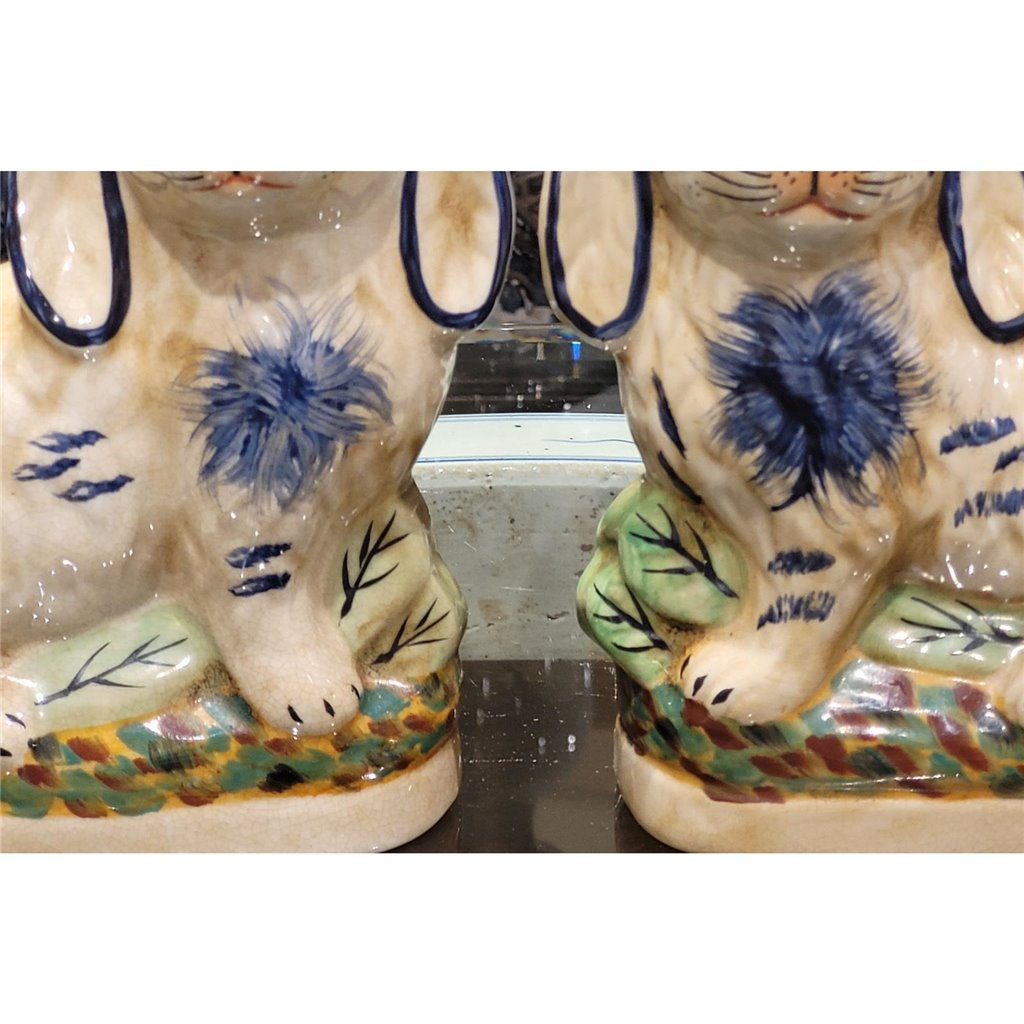 Danny's Fine Porcelain Small Staffordshire Bunny Hares- Blue - Pair