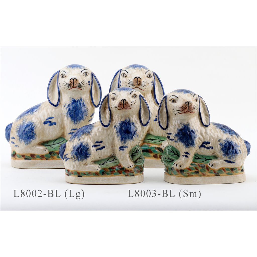 Danny's Fine Porcelain Small Staffordshire Bunny Hares- Blue - Pair