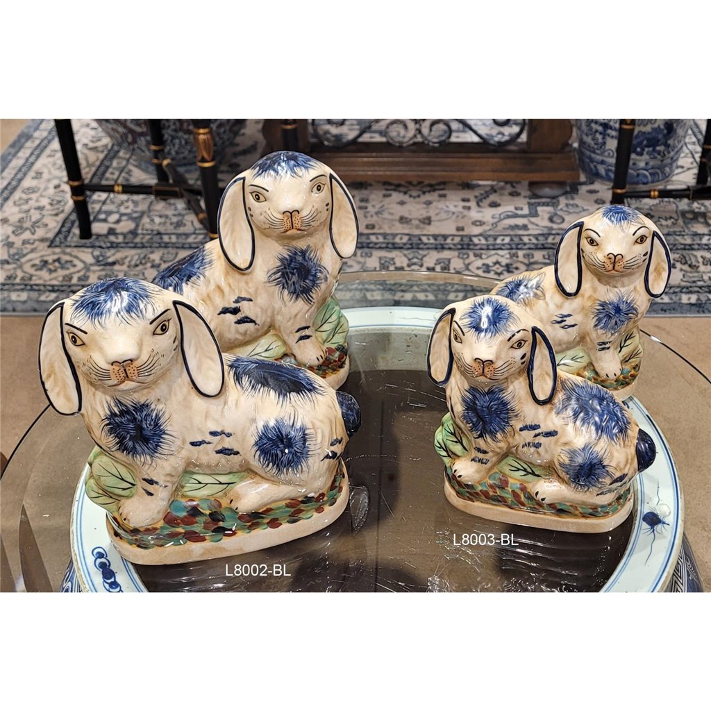 Danny's Fine Porcelain Small Staffordshire Bunny Hares- Blue - Pair