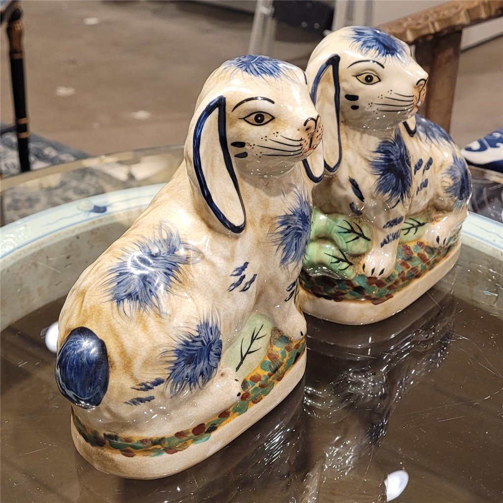 Danny's Fine Porcelain Small Staffordshire Bunny Hares- Blue - Pair