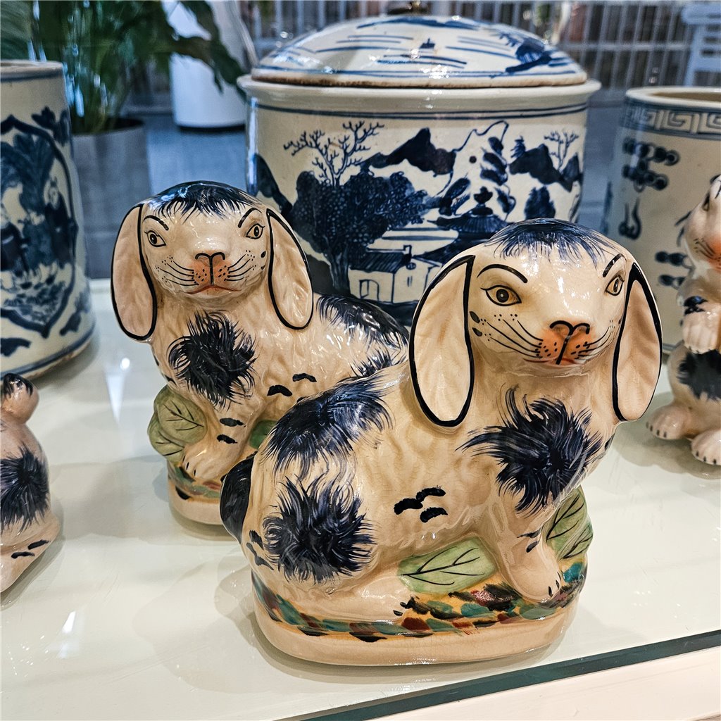 Danny's Fine Porcelain Small Staffordshire Bunny Hares- Blue - Pair