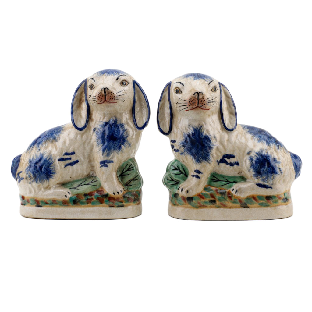 Danny's Fine Porcelain Small Staffordshire Bunny Hares- Blue - Pair