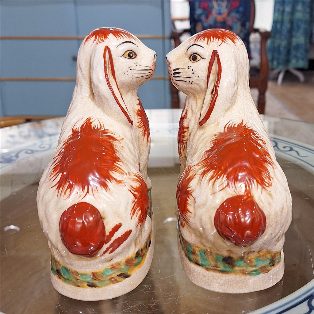 Danny's Fine Porcelain Small Staffordshire Bunny Hares- Rust Orange - Pair