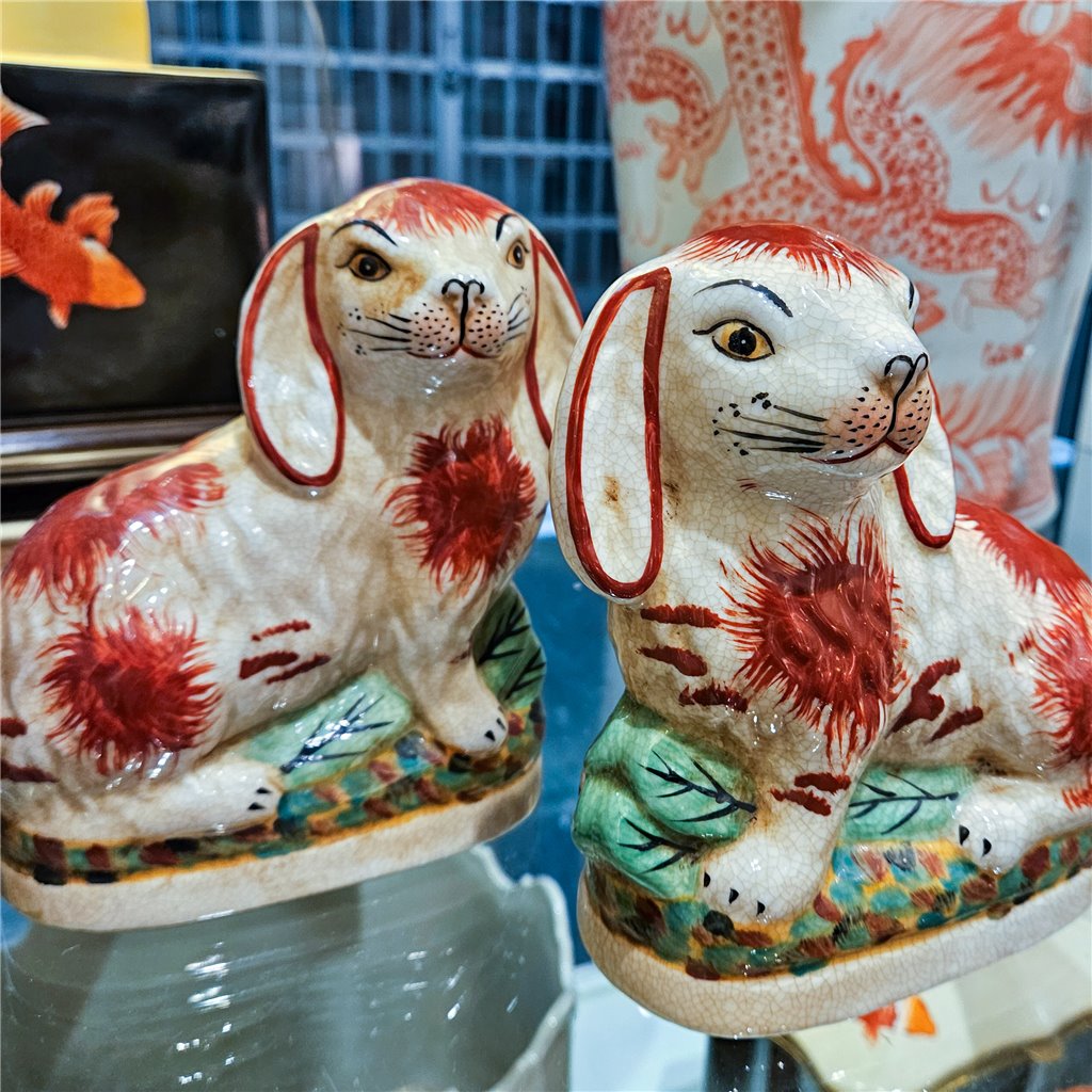 Danny's Fine Porcelain Small Staffordshire Bunny Hares- Rust Orange - Pair