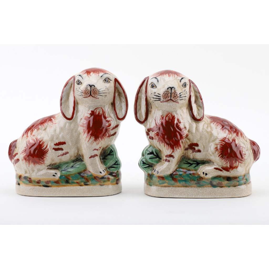 Danny's Fine Porcelain Small Staffordshire Bunny Hares- Rust Orange - Pair