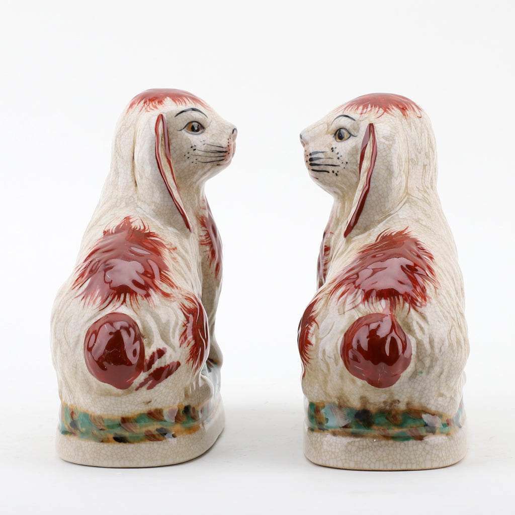 Danny's Fine Porcelain Small Staffordshire Bunny Hares- Rust Orange - Pair