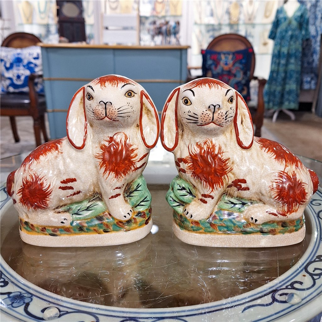 Danny's Fine Porcelain Small Staffordshire Bunny Hares- Rust Orange - Pair