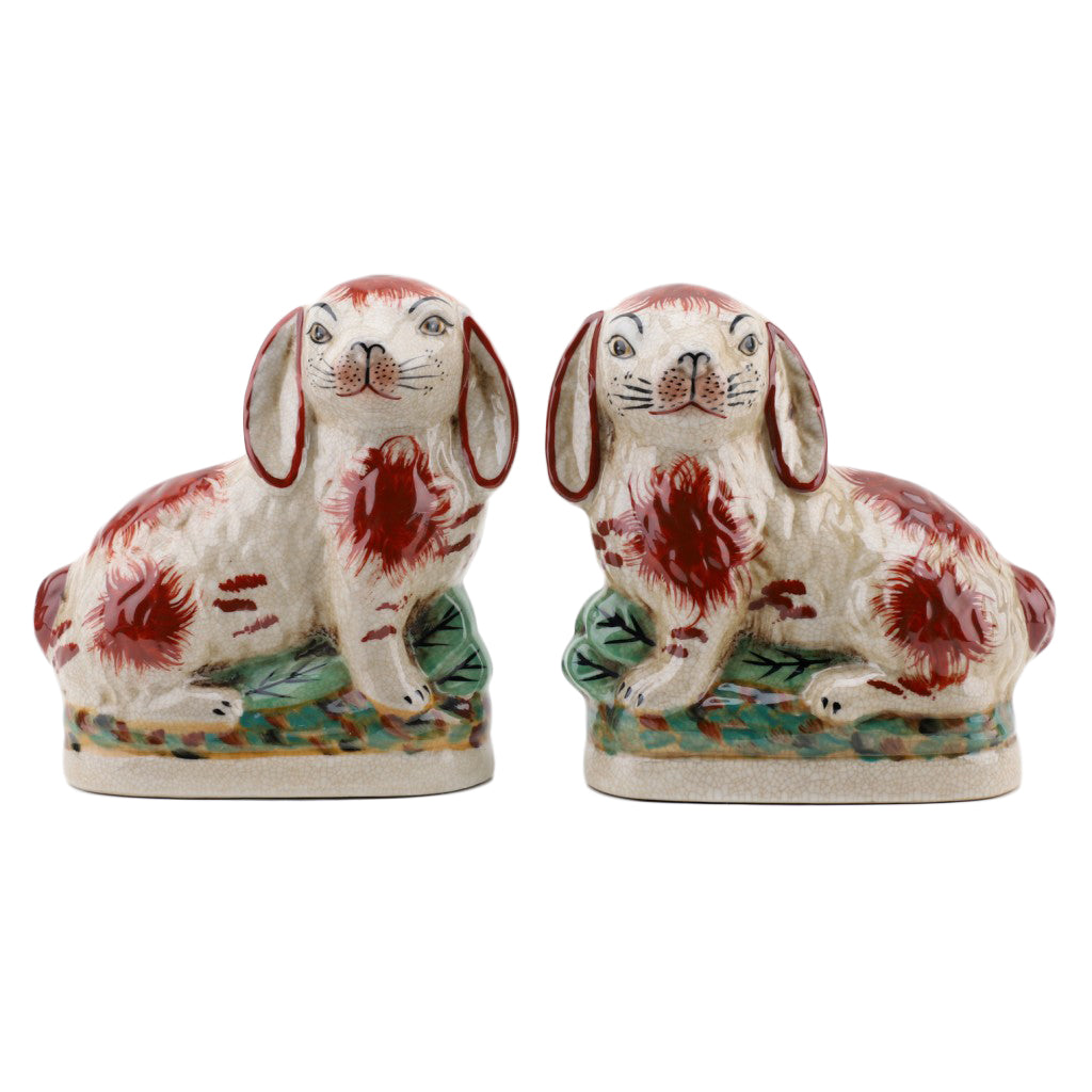 Danny's Fine Porcelain Small Staffordshire Bunny Hares- Rust Orange - Pair