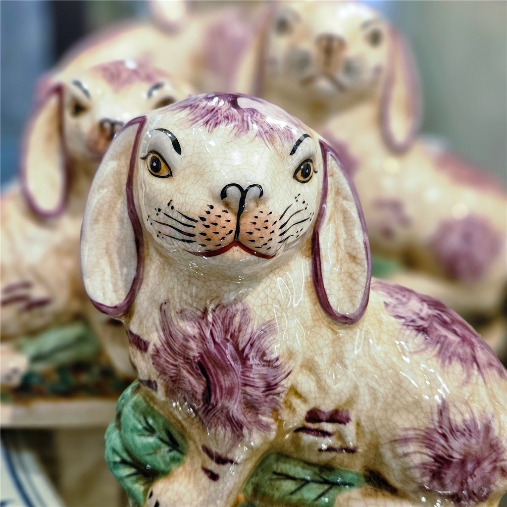 Danny's Fine Porcelain Small Staffordshire Bunny Hares- Pink - Pair