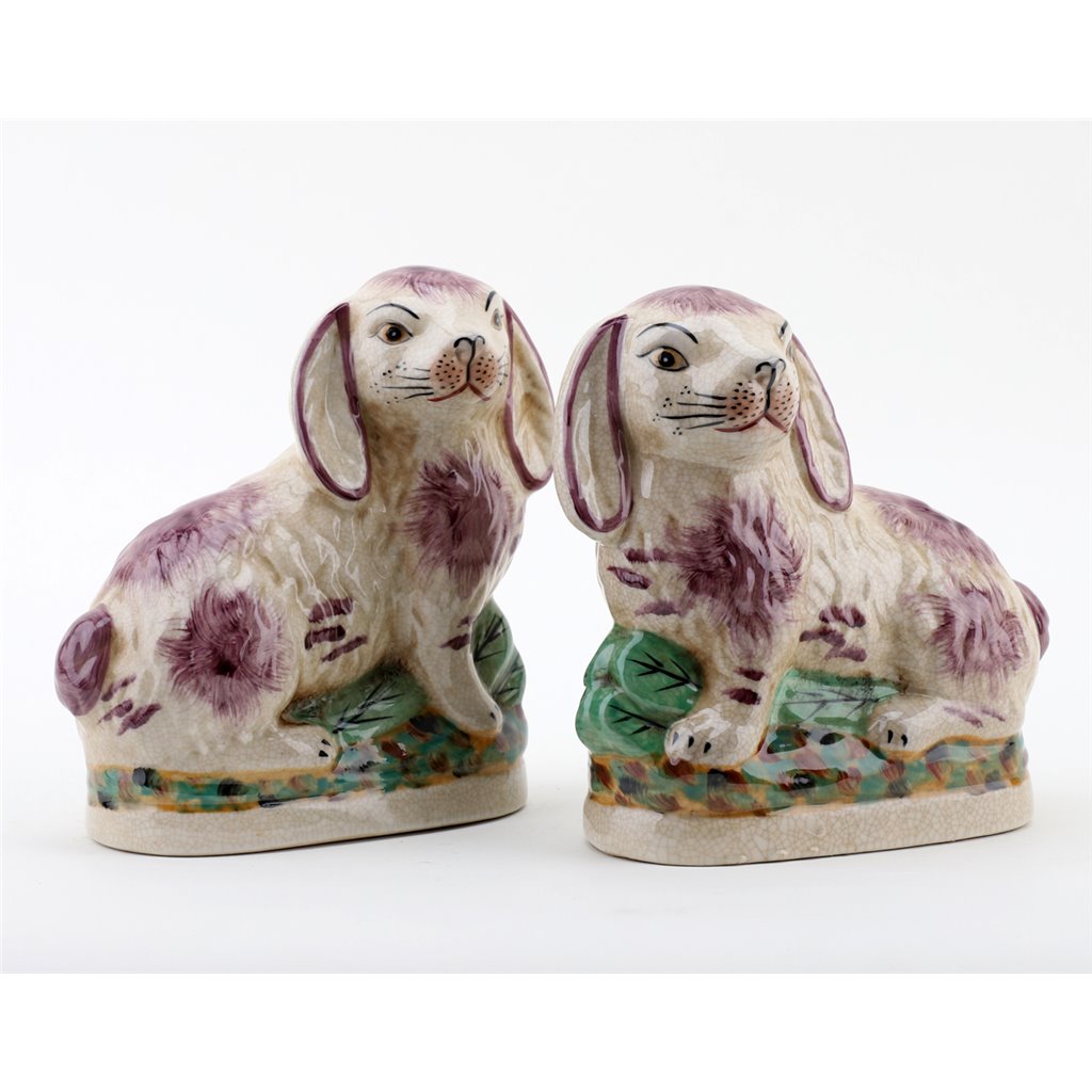 Danny's Fine Porcelain Small Staffordshire Bunny Hares- Pink - Pair