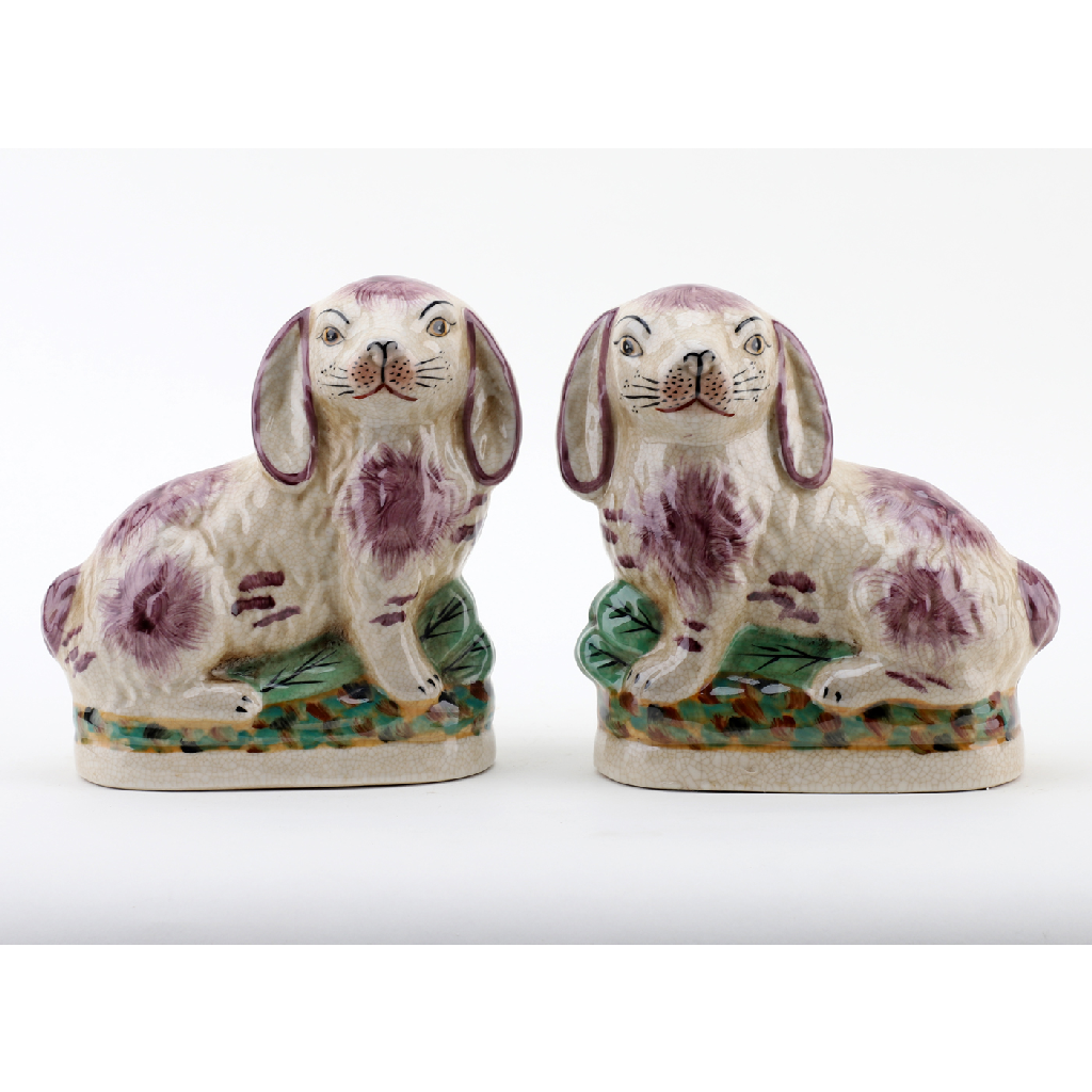 Danny's Fine Porcelain Small Staffordshire Bunny Hares- Pink - Pair