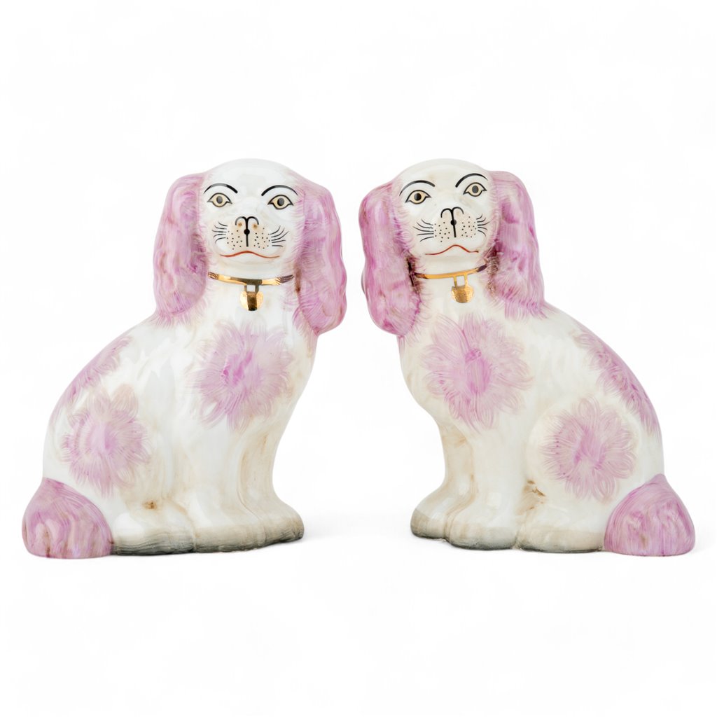 Danny's Fine Porcelain Pink Dog W/ Chain-Pair