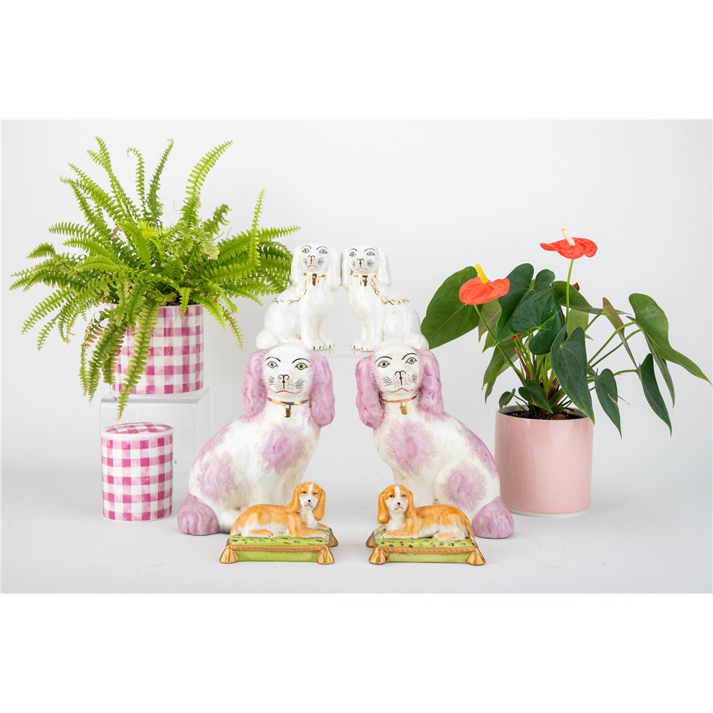Danny's Fine Porcelain Pink Dog W/ Chain-Pair