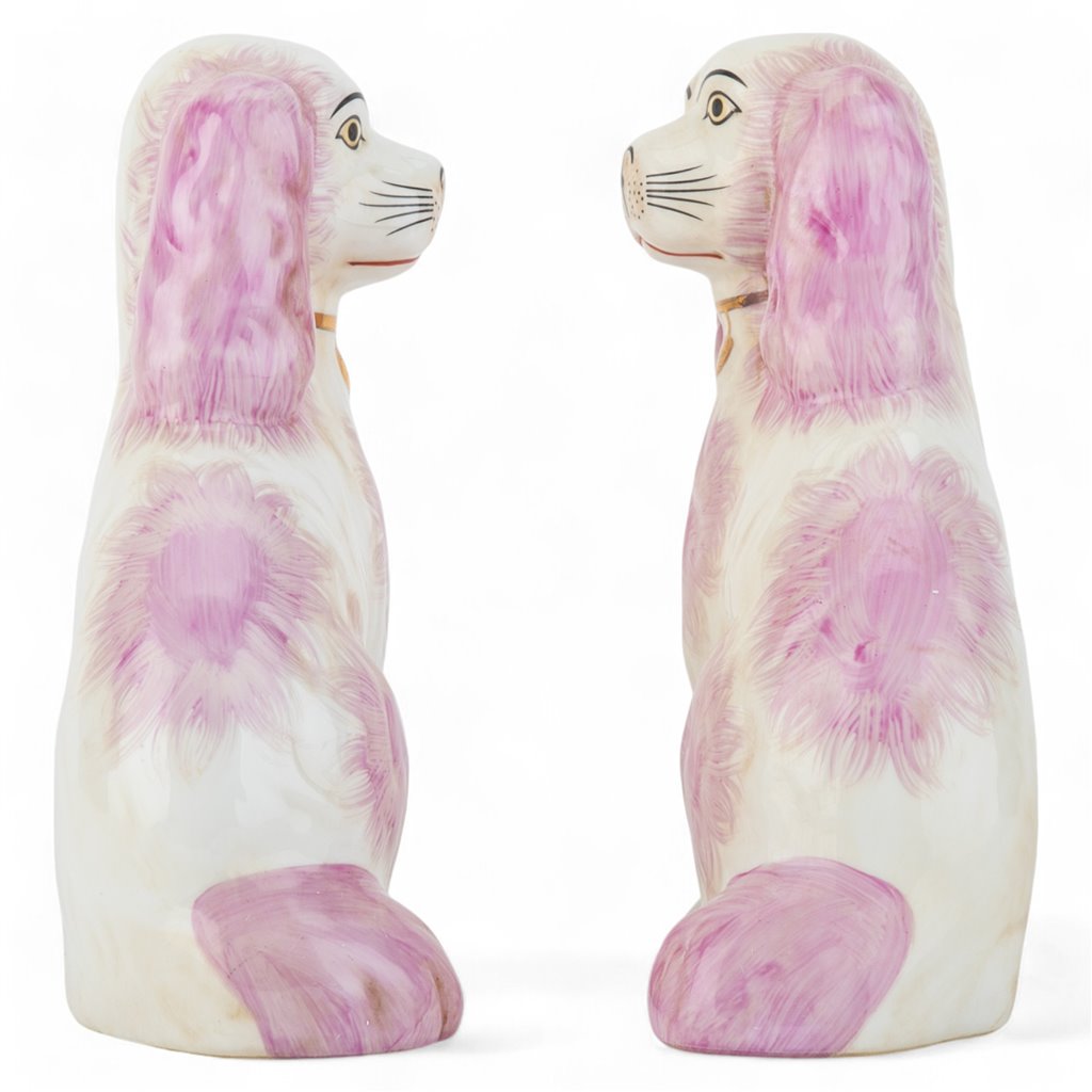 Danny's Fine Porcelain Pink Dog W/ Chain-Pair