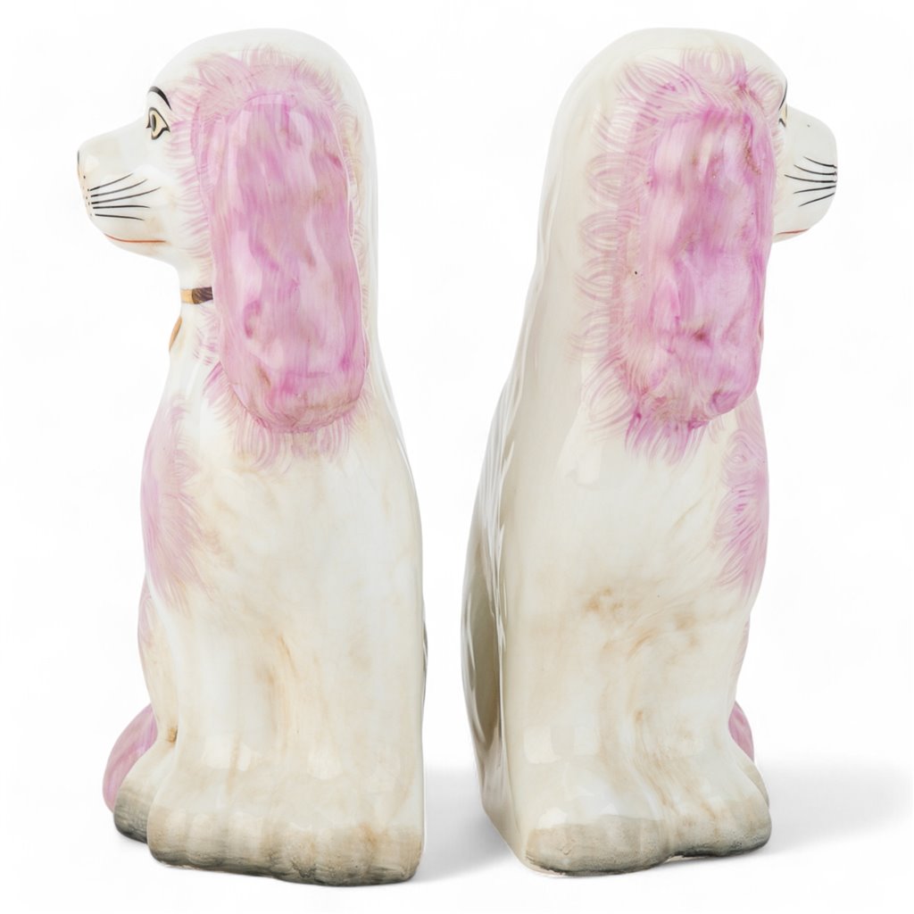 Danny's Fine Porcelain Pink Dog W/ Chain-Pair