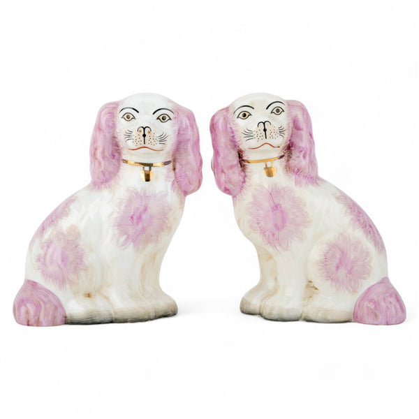 Danny's Fine Porcelain Pink Dog W/ Chain-Pair