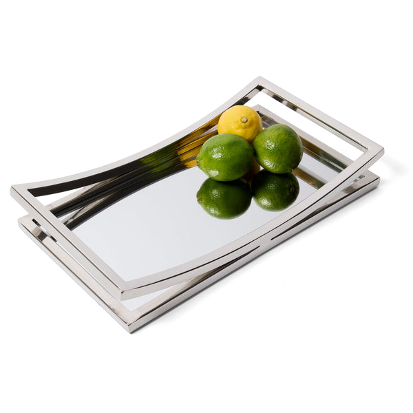 Leeber Serveware Beam Rectangular Mirror Tray, 14" x8" x 2" H