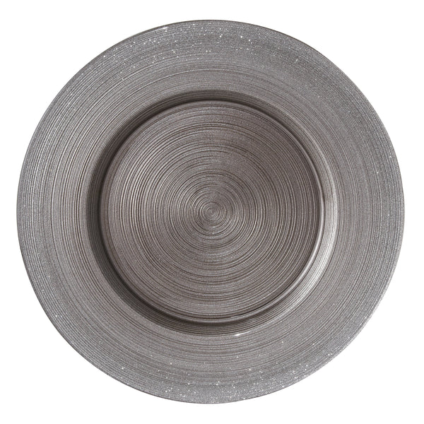 Leeber Serveware Charger Metallic Gray w/Glitter Edge, Set of 4, 13" Dia