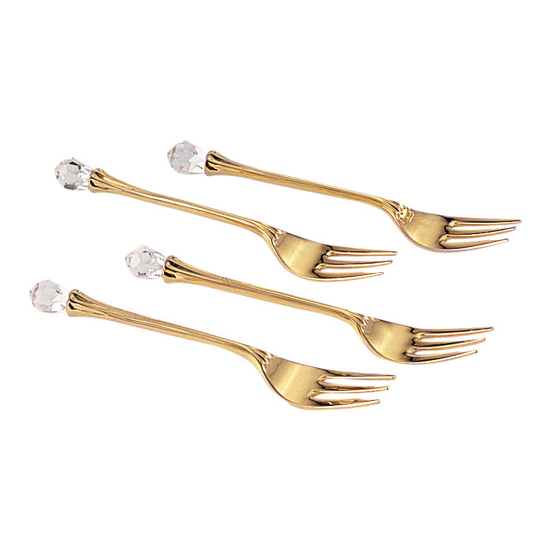 Leeber Serveware Gold Plate Fork with Crystal, set of 4, 4.75" L