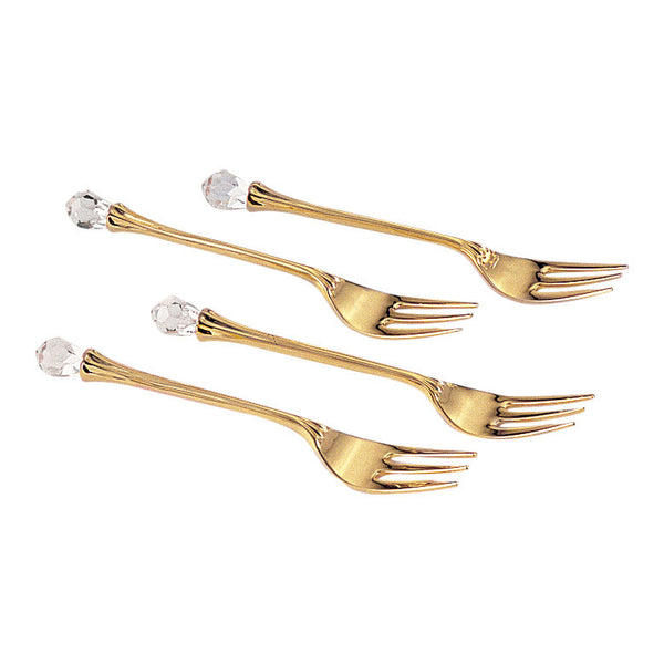 Leeber Serveware Gold Plate Fork with Crystal, set of 4, 4.75" L
