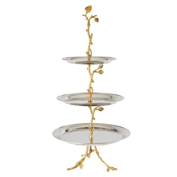 Leeber Serveware Golden Vine Hammered 3-Tier Trays: 8",10",11.5", 23" H