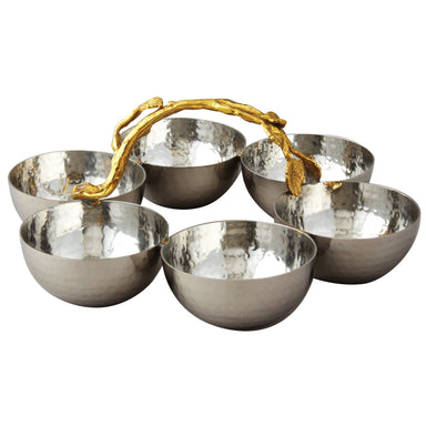 Leeber Serveware Golden Vine Hammered 6 Bowl Server, 8.75"W