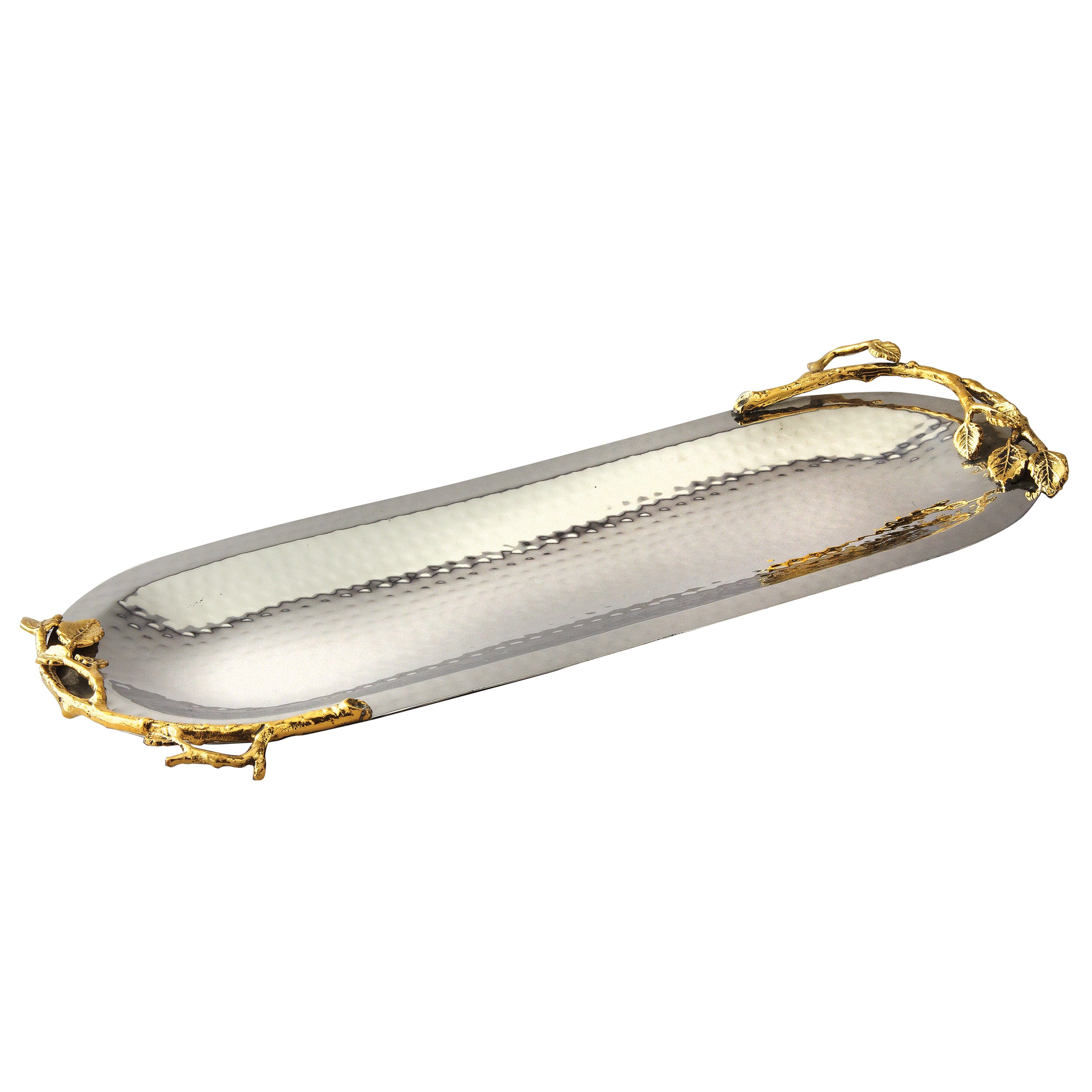 Leeber Serveware Golden Vine Hammered Narrow Oval Tray, 15.25 x 5.75"