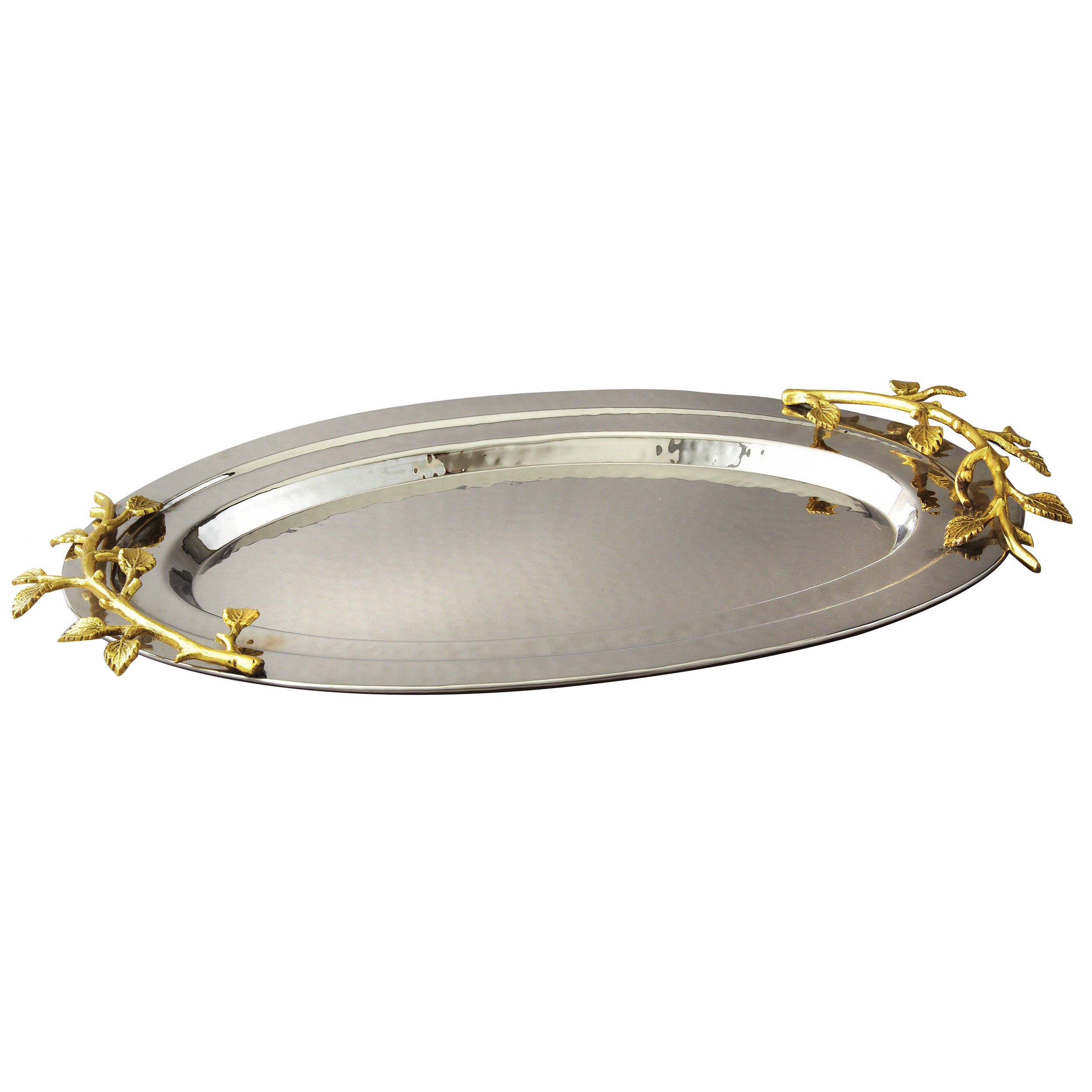Leeber Serveware Golden Vine Hammered Oval Tray, 16.5" x 10"